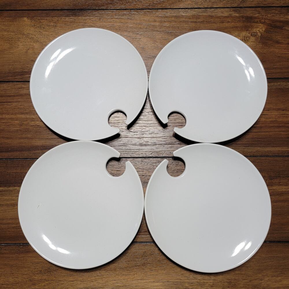 VINTAGE Set of 4 Libbey Ceramic 8" Cocktail Plates w/ Stemware Notch